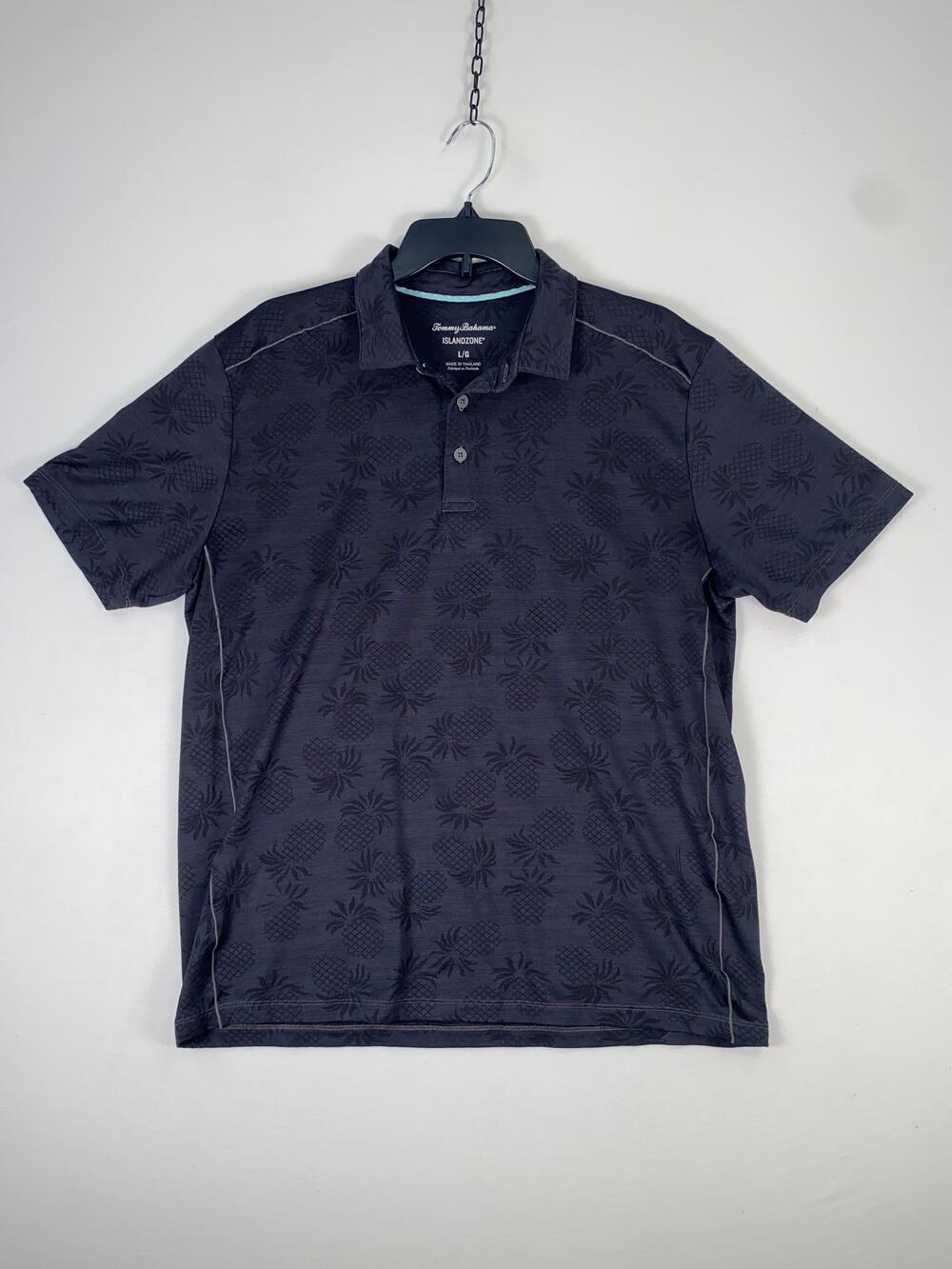 Tommy Bahama Polo Shirt Mens Large Blue IslandZone Pineapple Short Sleeve Golf